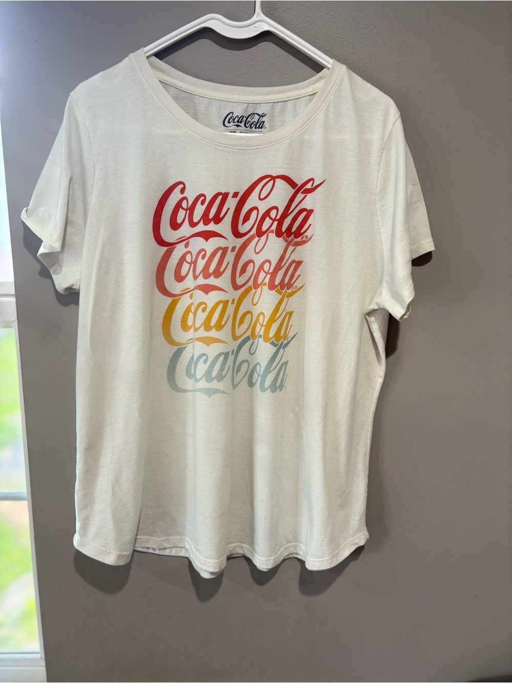 Coca Cola White Short Sleeve Tee with Gradient Script Logo